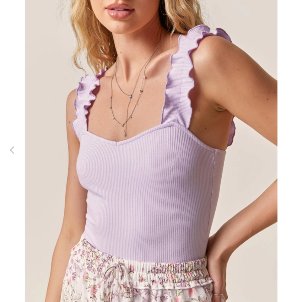 Francesca's Macie Ruffled Ribbed Bodysuit